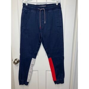 Tommy Hilfiger Denim Mens Navy Colorblock Jogger Pants Blue Red White Small